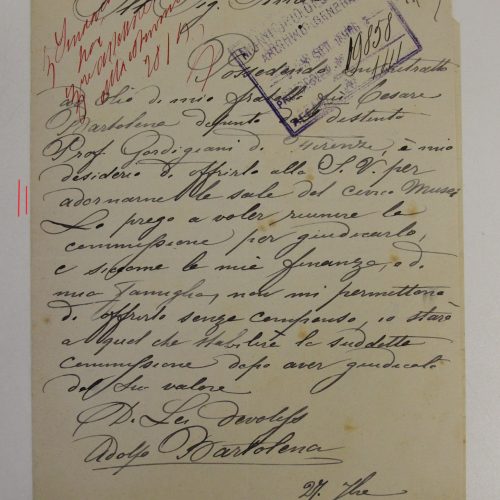 Lettera di Adolfo Bartolena al Sindaco di Livorno