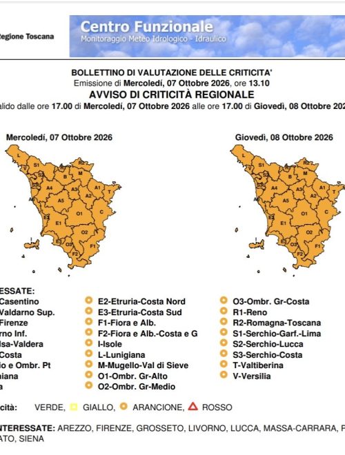 Allerta arancio per forti temporali e rischio idrogeologico.